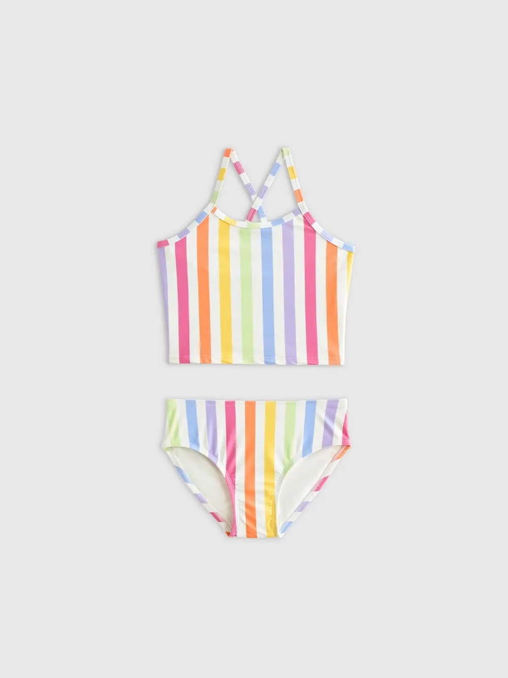 NWT QUINCE Tankini Swimsuit Kid Girl Size 12 Rainbow Stripe 8267
